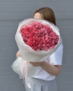 7 французских роз в нежной упаковке на фоне девушки брест