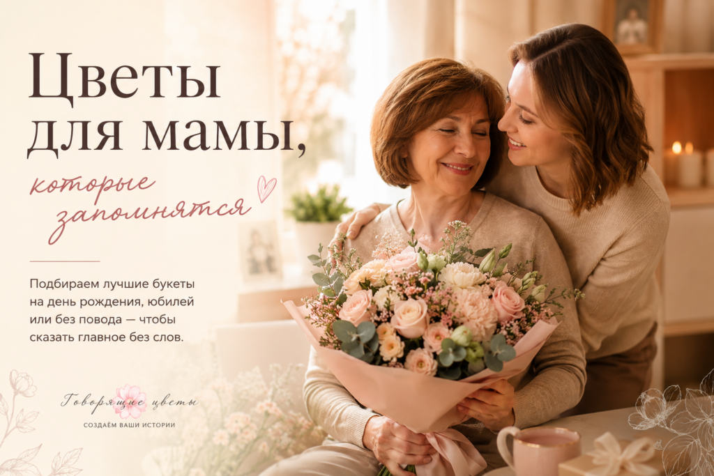Женщина получает букет цветов в подарок от близких