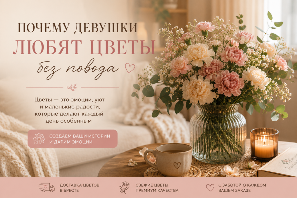 Уютный интерьер с букетом нежных цветов в квартире в Бресте